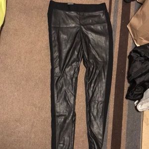 INC leather leggings with fabric side stripe